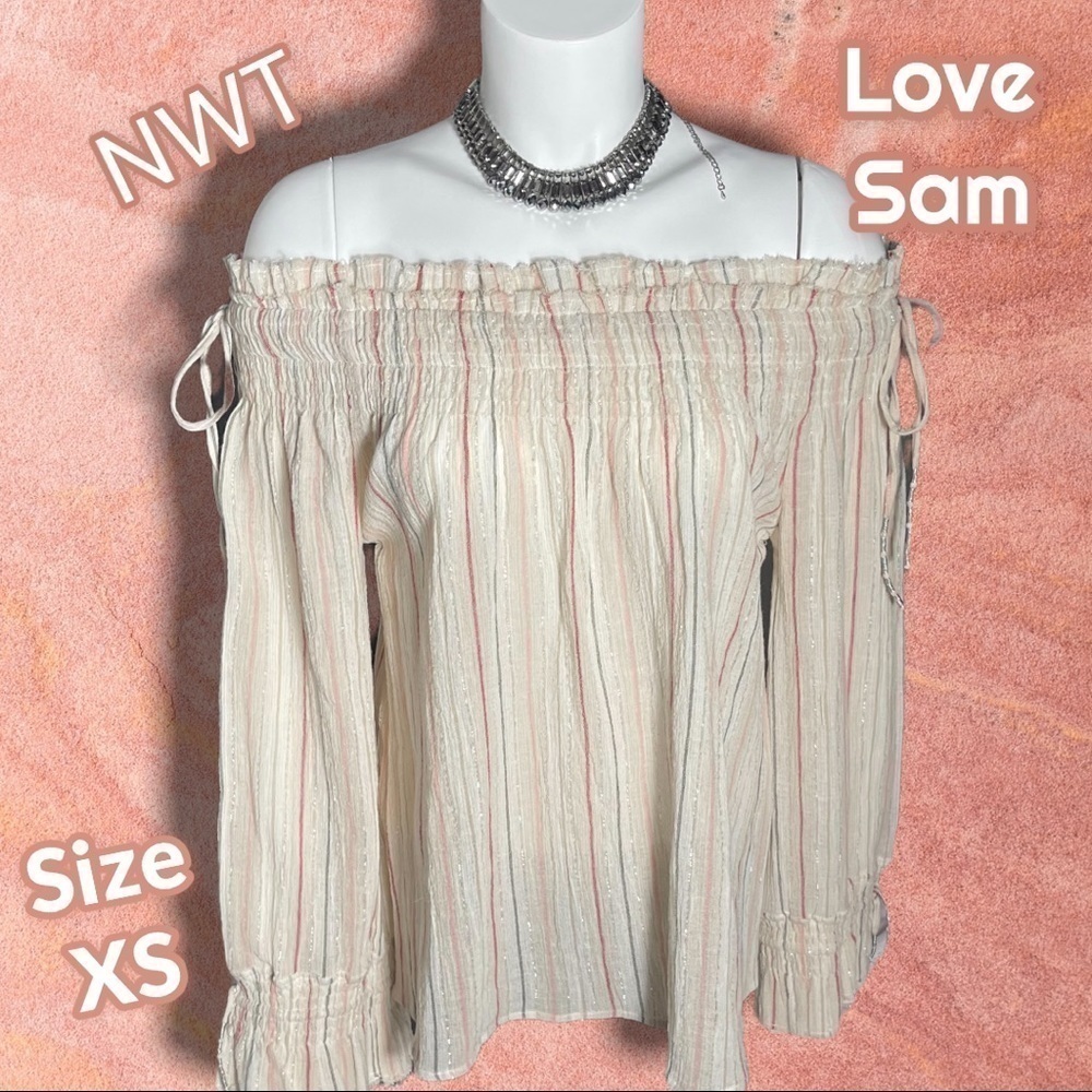𝅺love Sam Smocked Off the Shoulder with Tassels Boho Top Size Extra Small